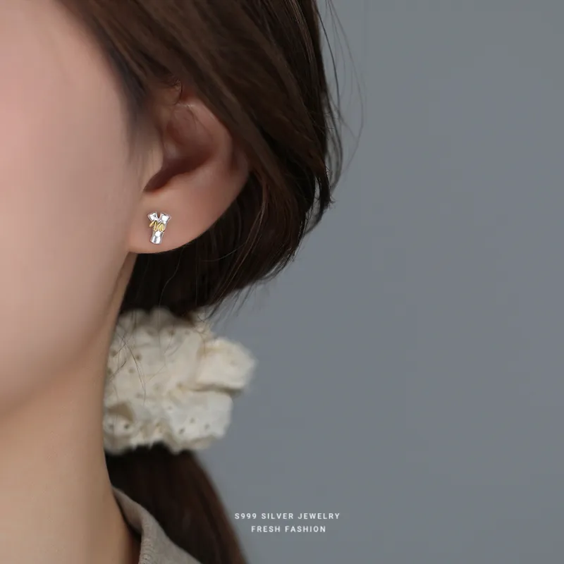 Happy Tide S 999 Fine Silver Stud Earrings Women's-4