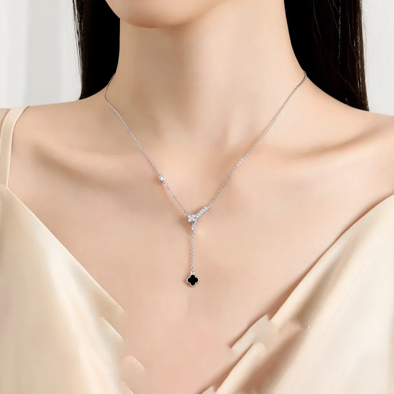 Happy Tide S925 Sterling Silver Necklaces Women's Silver+Black-3