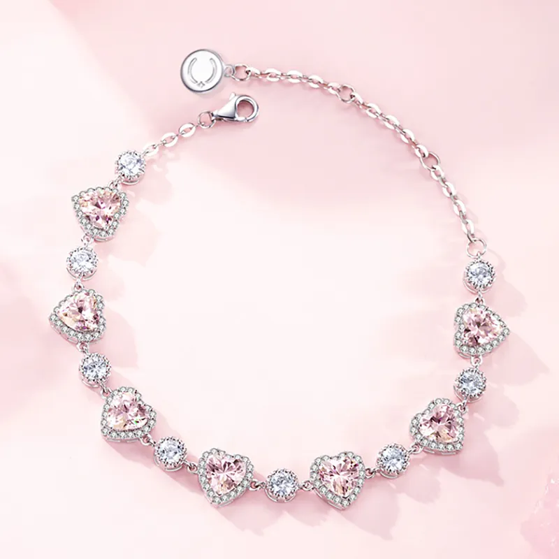 Happy Tide S925 Silver Bracelets Women's Silver+Pink-1