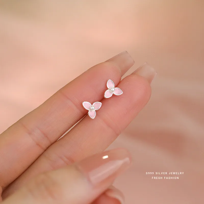 Happy Tide S 999 Fine Silver Stud Earrings Women's-4