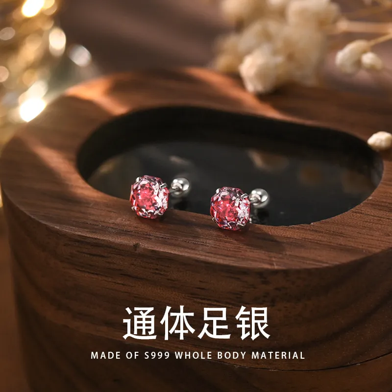 Happy Tide S999 Fine Silver Stud Earrings Women's-4