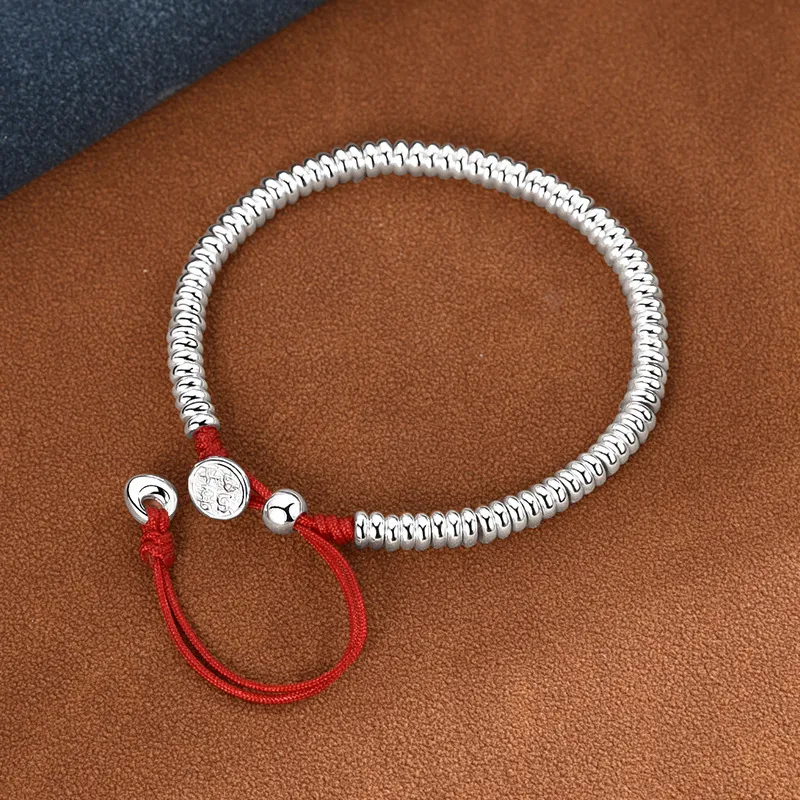 Happy Tide 999 Fine Silver Bracelets Women's Silver+Red-5