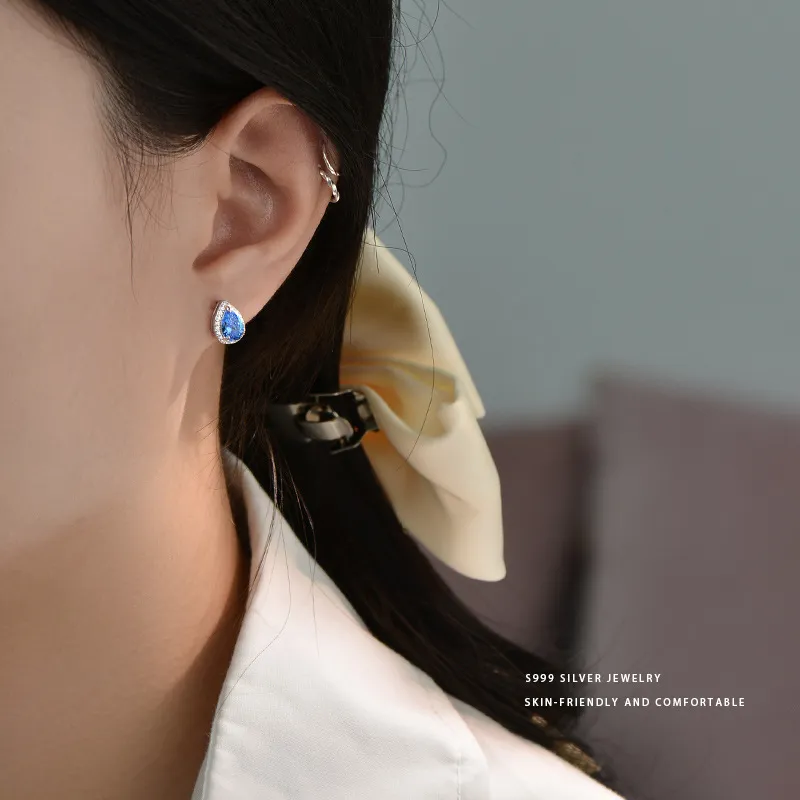Happy Tide S999 Fine Silver Stud Earrings Women's-1