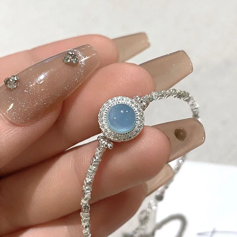 Happy Tide S925 Sterling Silver Aquamarine Bracelets Women's-1