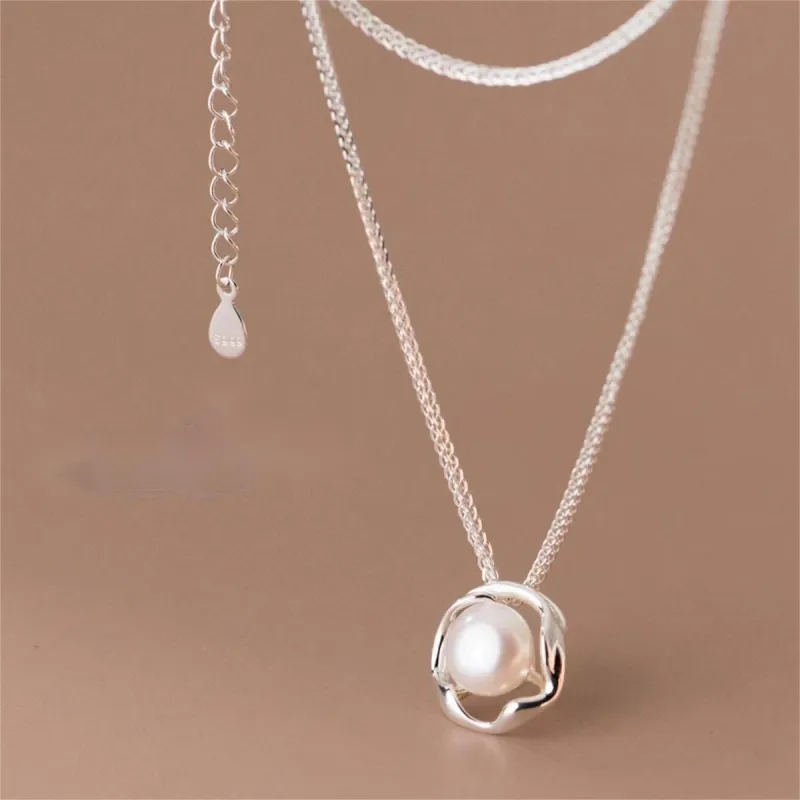 Happy Tide S999 Fine Silver Pearl Necklaces Women's-2