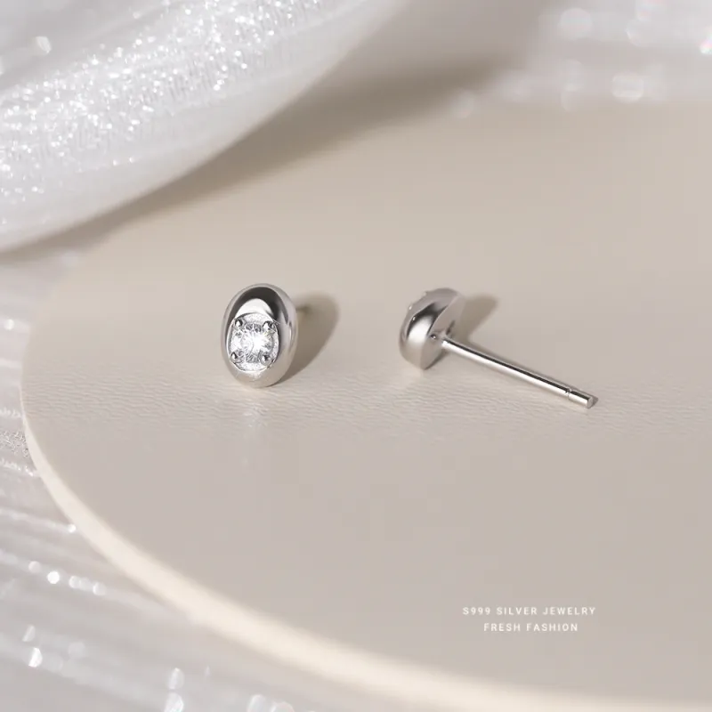 Happy Tide S 999 Fine Silver Stud Earrings Women's-5