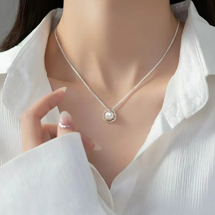 Happy Tide S999 Fine Silver Pearl Necklaces Women's-1