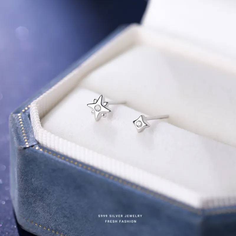Happy Tide S999 Fine Silver Stud Earrings Women's-5