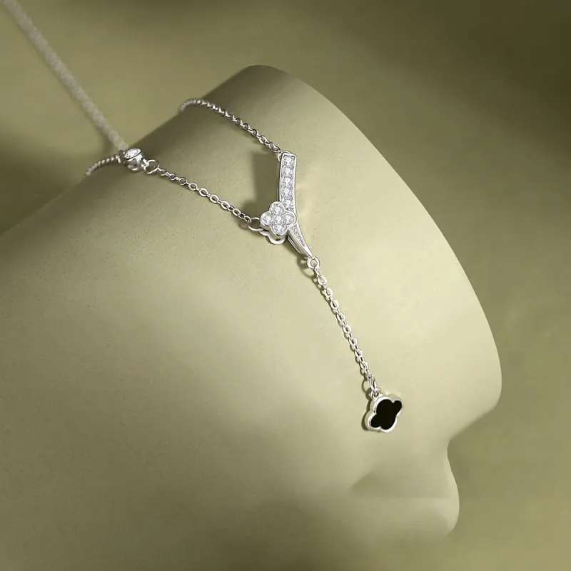 Happy Tide S925 Sterling Silver Necklaces Women's Silver+Black-1