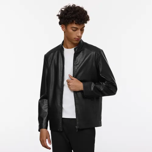 7 FOR ALL MANKIND Leather Jacket Men's Black