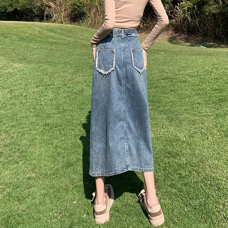 Jean West Denim Long Skirts Women's Blue-5