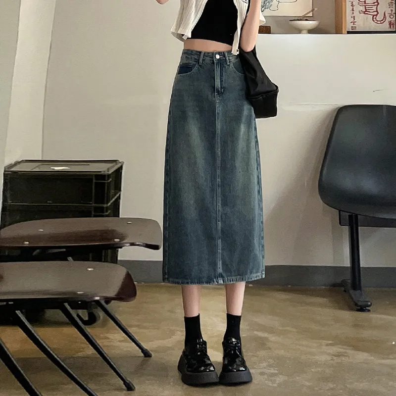 Jean West Denim Long Skirts Women's Blue-1