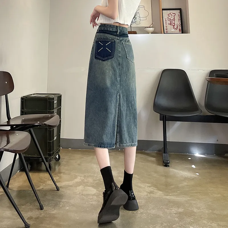 Jean West Denim Long Skirts Women's Blue-2