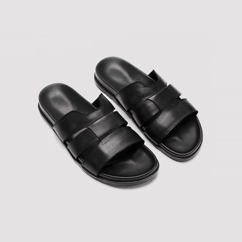Voguhomme Rubber Sole Slip Resistant Slide Slippers Men's Black-2