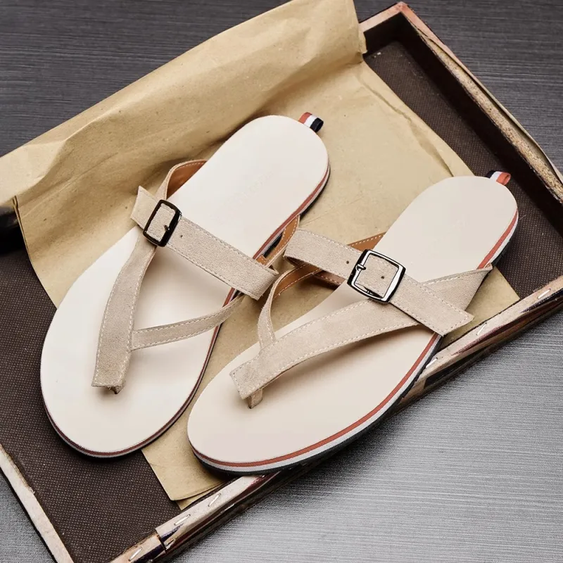 Voguhomme Rubber Sole Slip Resistant Flip Flops Men's Apricot-1