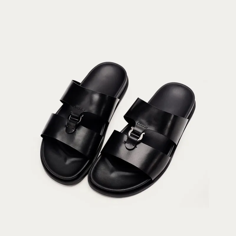 Voguhomme Rubber Sole Slip Resistant Slide Slippers Men's Black-3