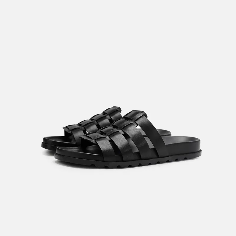 Voguhomme Rubber Sole Slip Resistant Slide Slippers Men's Black-1