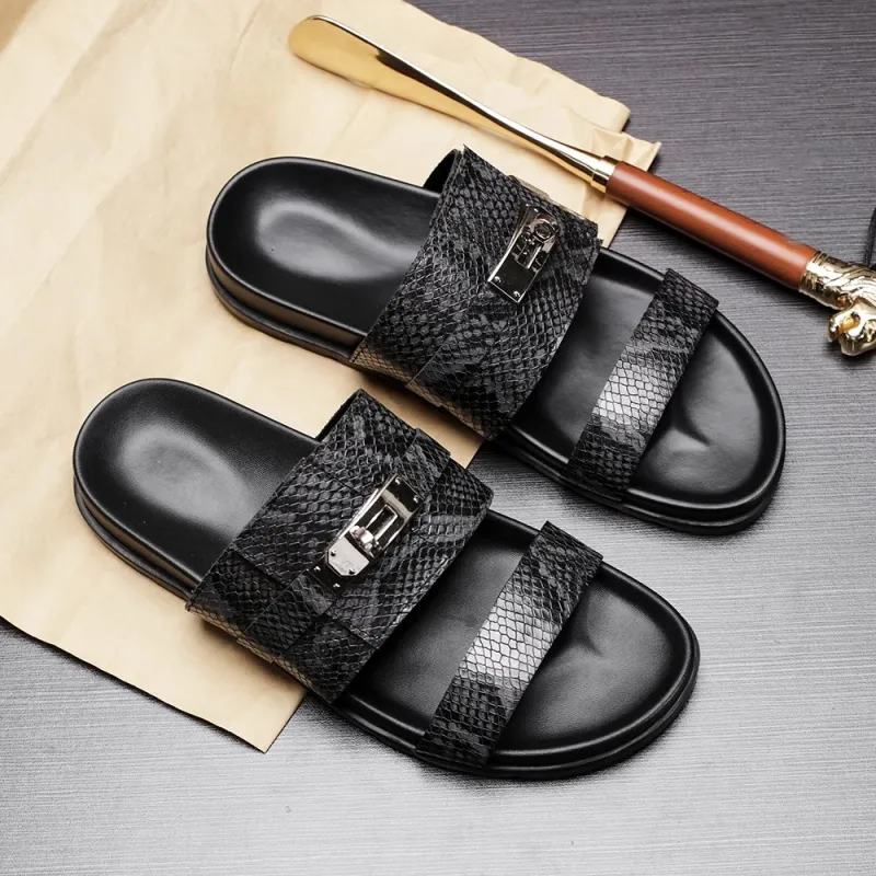 Voguhomme Rubber Sole Slip Resistant Slide Slippers Men's Black-4