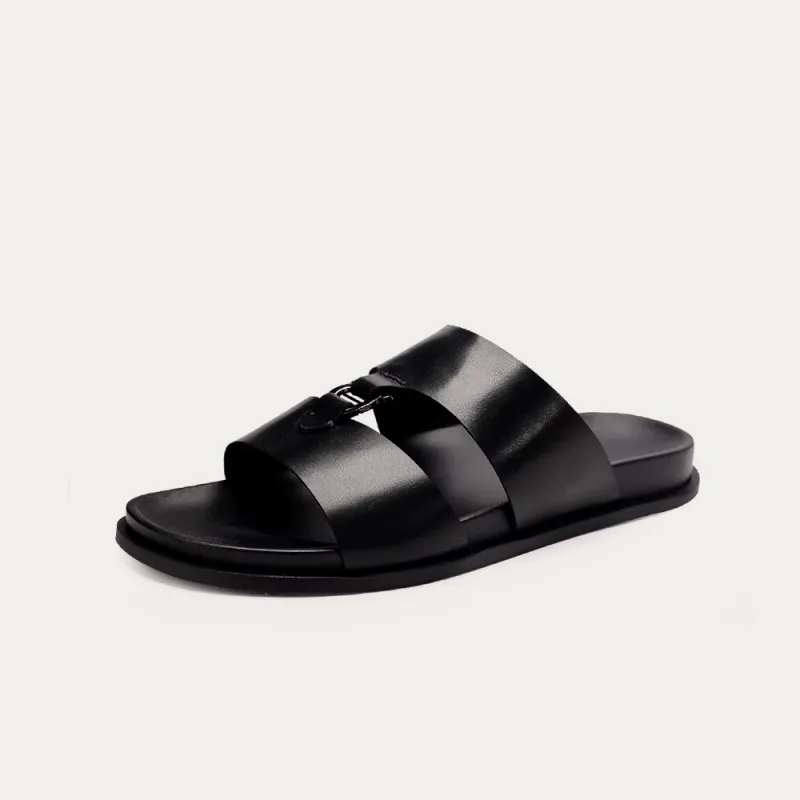 Voguhomme Rubber Sole Slip Resistant Slide Slippers Men's Black-1