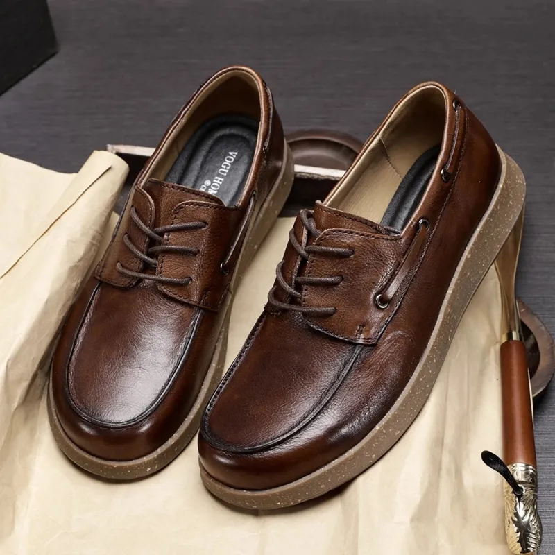 Voguhomme Men's Casual Shoes Men Low Top Brown-2