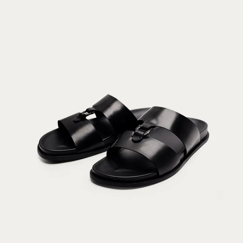 Voguhomme Rubber Sole Slip Resistant Slide Slippers Men's Black-2