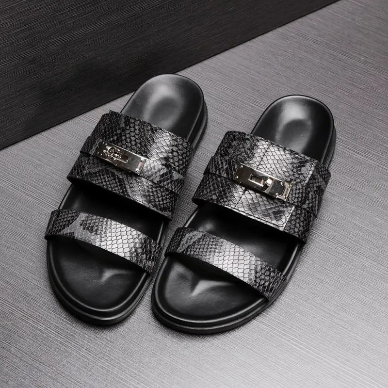 Voguhomme Rubber Sole Slip Resistant Slide Slippers Men's Black-2