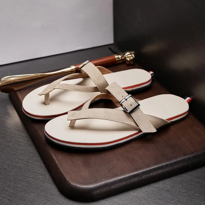 Voguhomme Rubber Sole Slip Resistant Flip Flops Men's Apricot-2