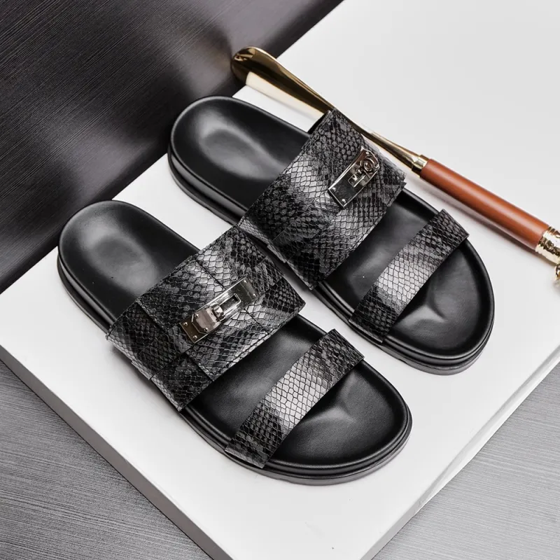 Voguhomme Rubber Sole Slip Resistant Slide Slippers Men's Black-3