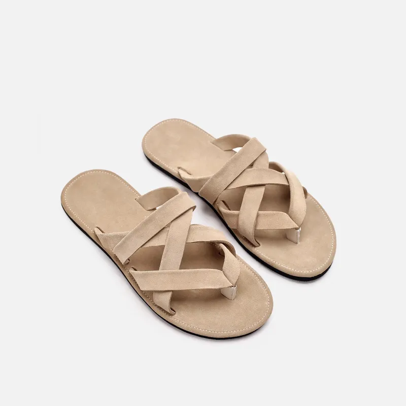 Voguhomme Rubber Sole Slip Resistant Flip Flops Men's Apricot-2