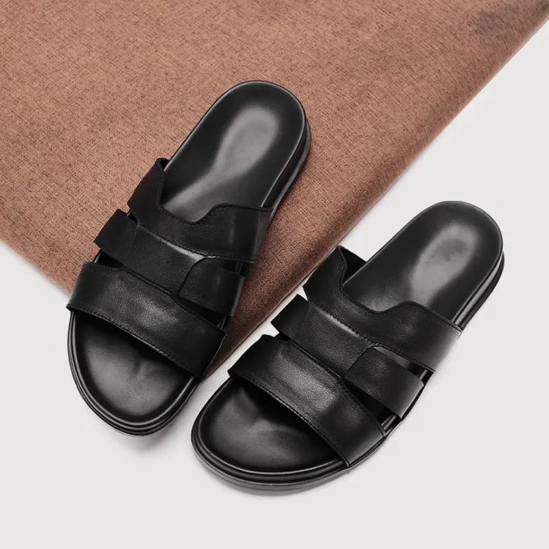 Voguhomme Rubber Sole Slip Resistant Slide Slippers Men's Black-3