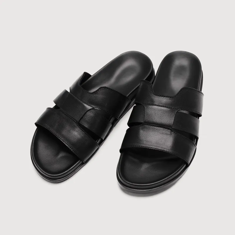 Voguhomme Rubber Sole Slip Resistant Slide Slippers Men's Black-1