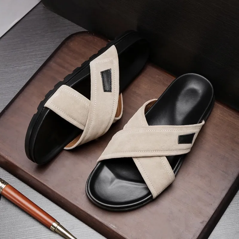 Voguhomme Rubber Sole Slip Resistant Slide Slippers Men's Khaki-3