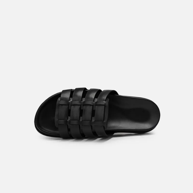 Voguhomme Rubber Sole Slip Resistant Slide Slippers Men's Black-3