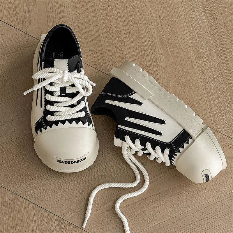 Voguhomme Breathable Height Increase Low Top Skateboard Shoes Unisex Black White-1