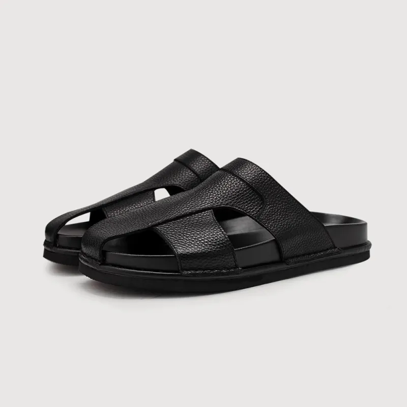 Voguhomme Abrasion Resistant Closed Toe Slippers Men's Black-4