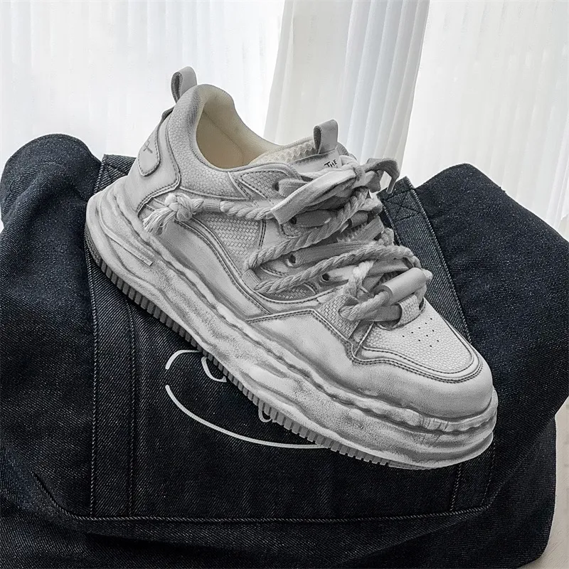 Voguhomme Height Increasing Casual Shoes Unisex Distressed White-2