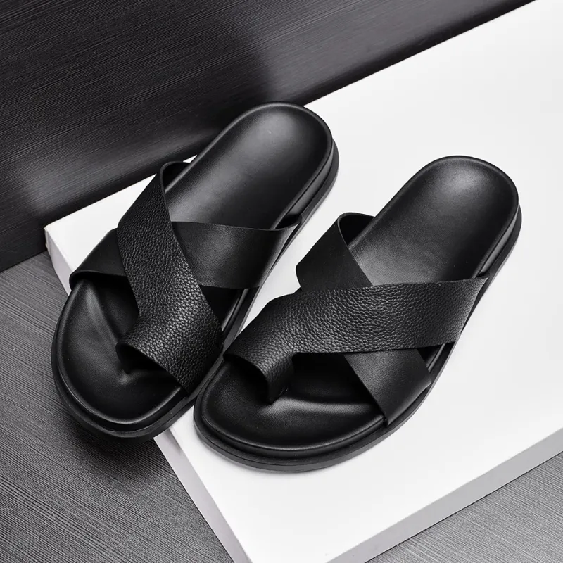 Voguhomme Rubber Sole Slip Resistant Slide Slippers Men's Black-1