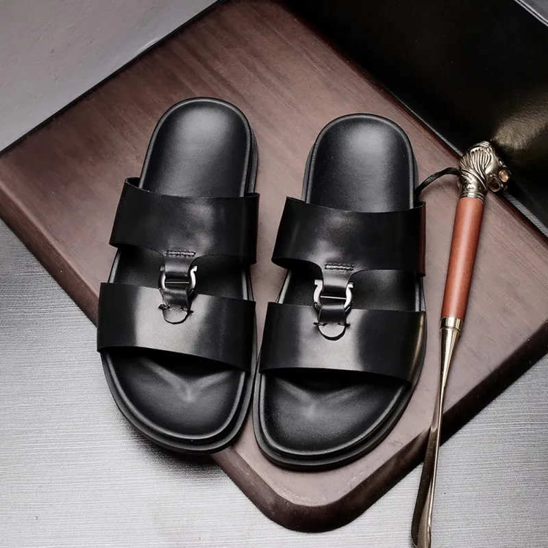 Voguhomme Rubber Sole Slip Resistant Slide Slippers Men's Black-4