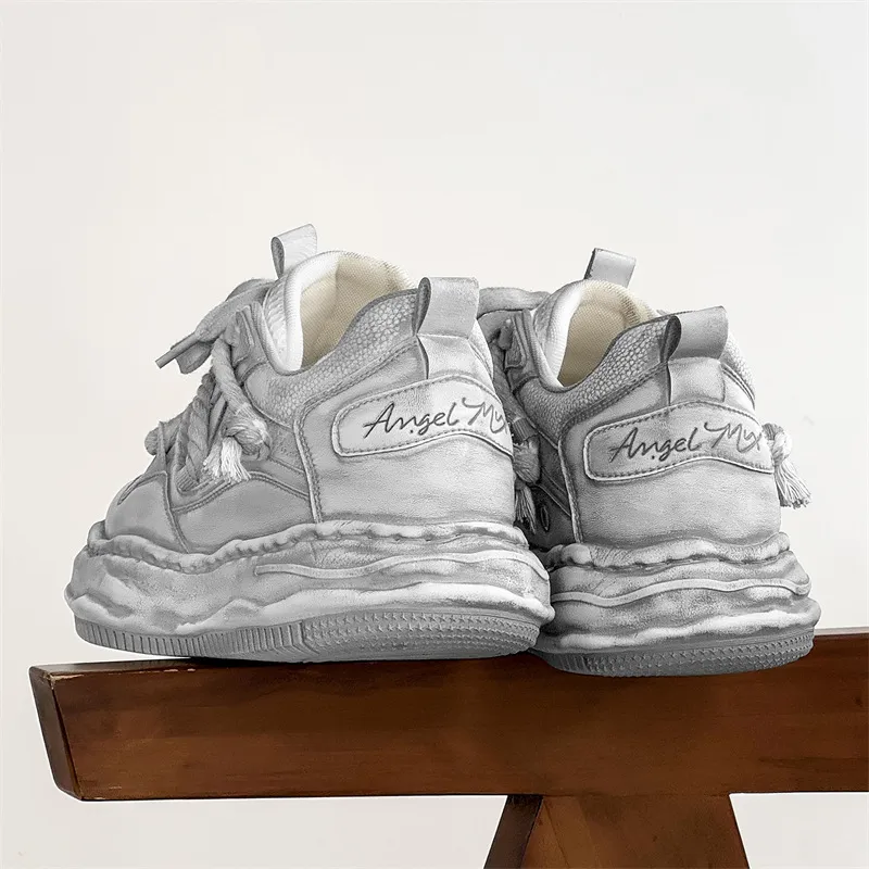 Voguhomme Height Increasing Casual Shoes Unisex Distressed White-3