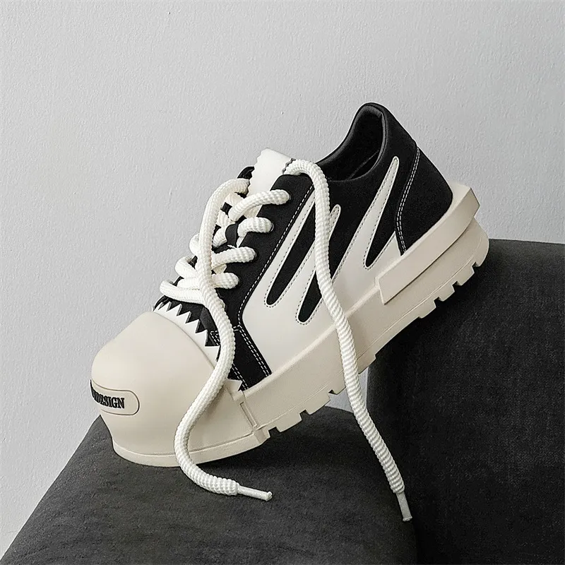 Voguhomme Breathable Height Increase Low Top Skateboard Shoes Unisex Black White-3