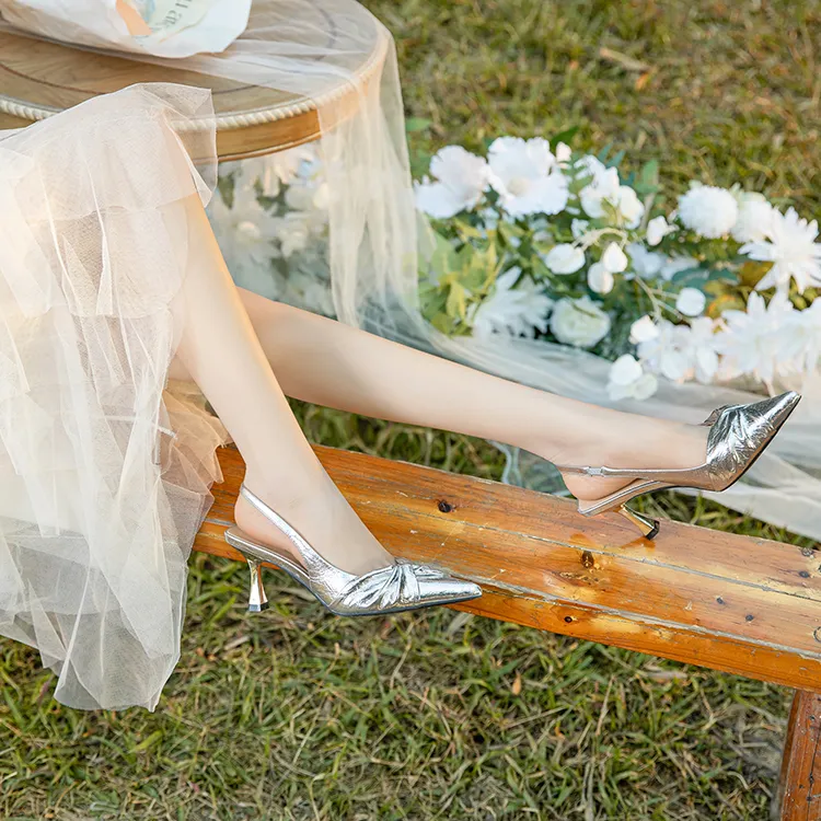 Beijiani Slim Heel High Heels 7cm Silver-2