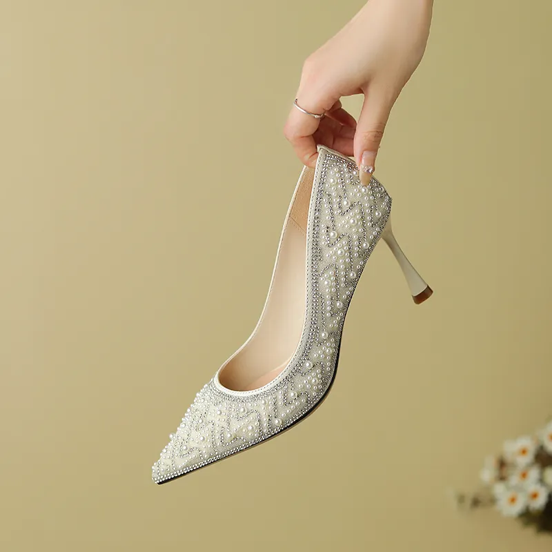 Beijiani Slim Heel High Heels 7cm Women's Apricot-1