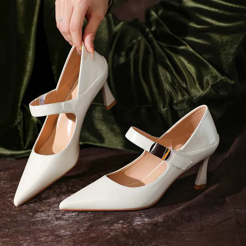 Beijiani Slim Heel High Heels Women's Ecru-1
