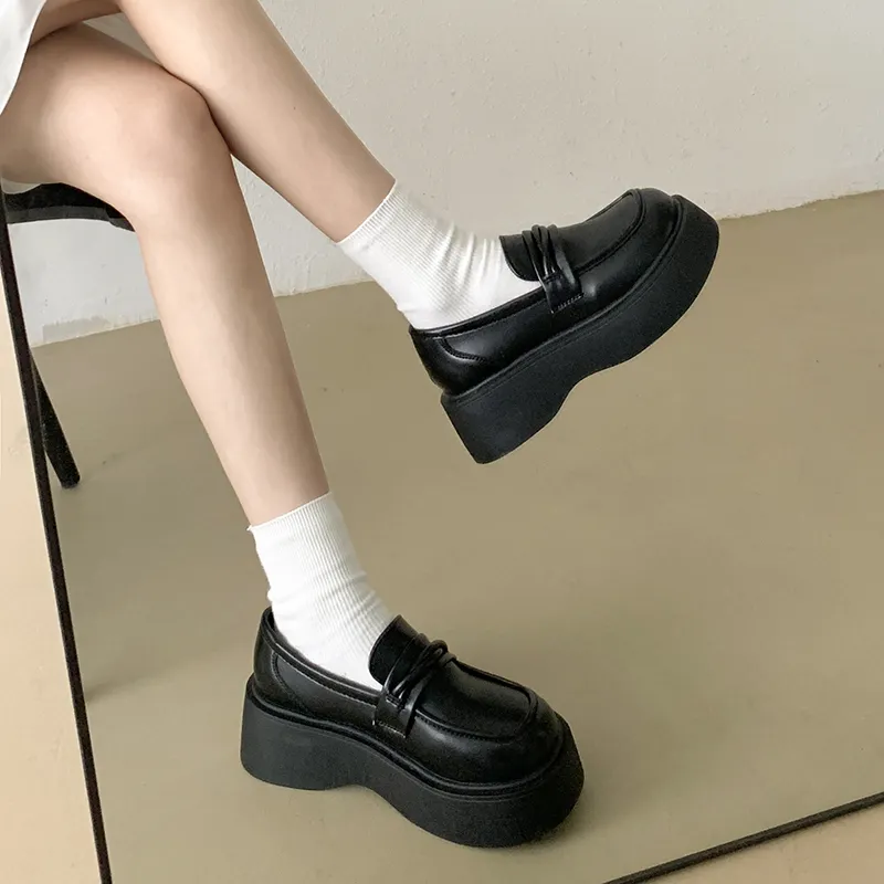 SHUXI Loafers Women's Black Glossy/Brown/Black-19