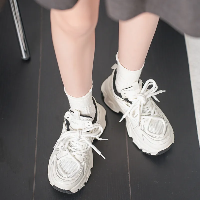 SHUXI Low Top Chunky Sneakers Women's White-5