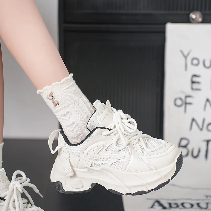 SHUXI Low Top Chunky Sneakers Women's White-4