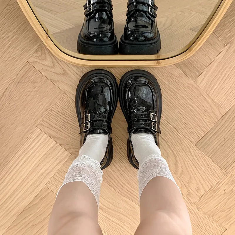 SHUXI Loafers Women's Glossy Finish Black/Matte Black-6