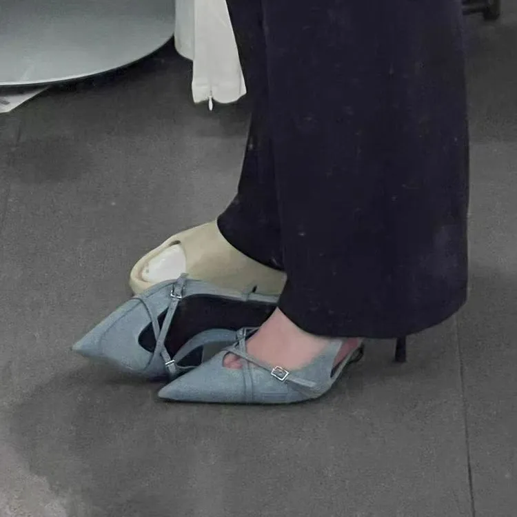 SHUXI Slim Heel High Heels Women's Light Blue-1