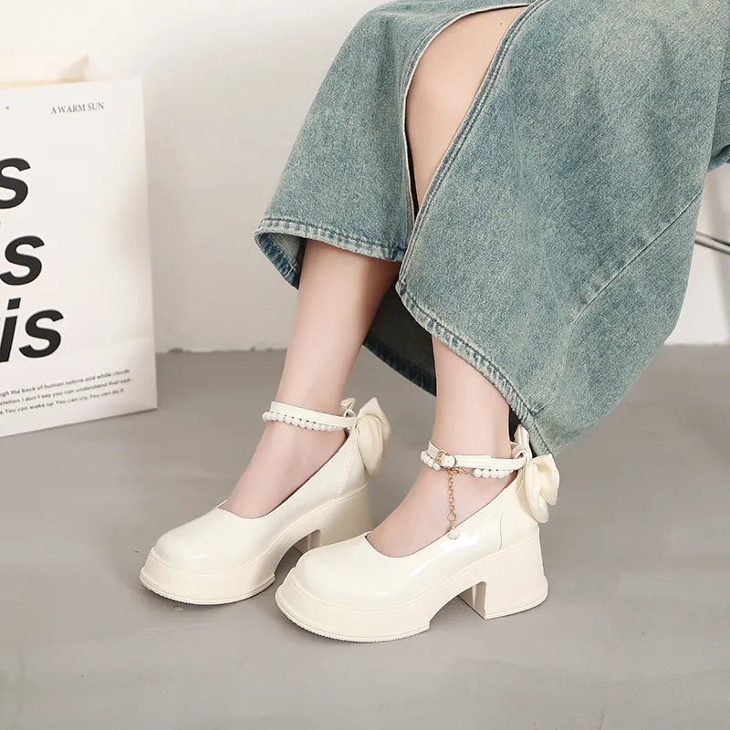 SHUXI Chunky Heel High Heels 6.5cm Women's Black Beige-13