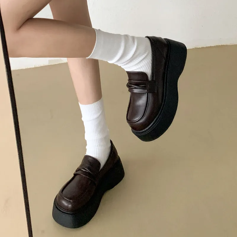 SHUXI Loafers Women's Black Glossy/Brown/Black-13